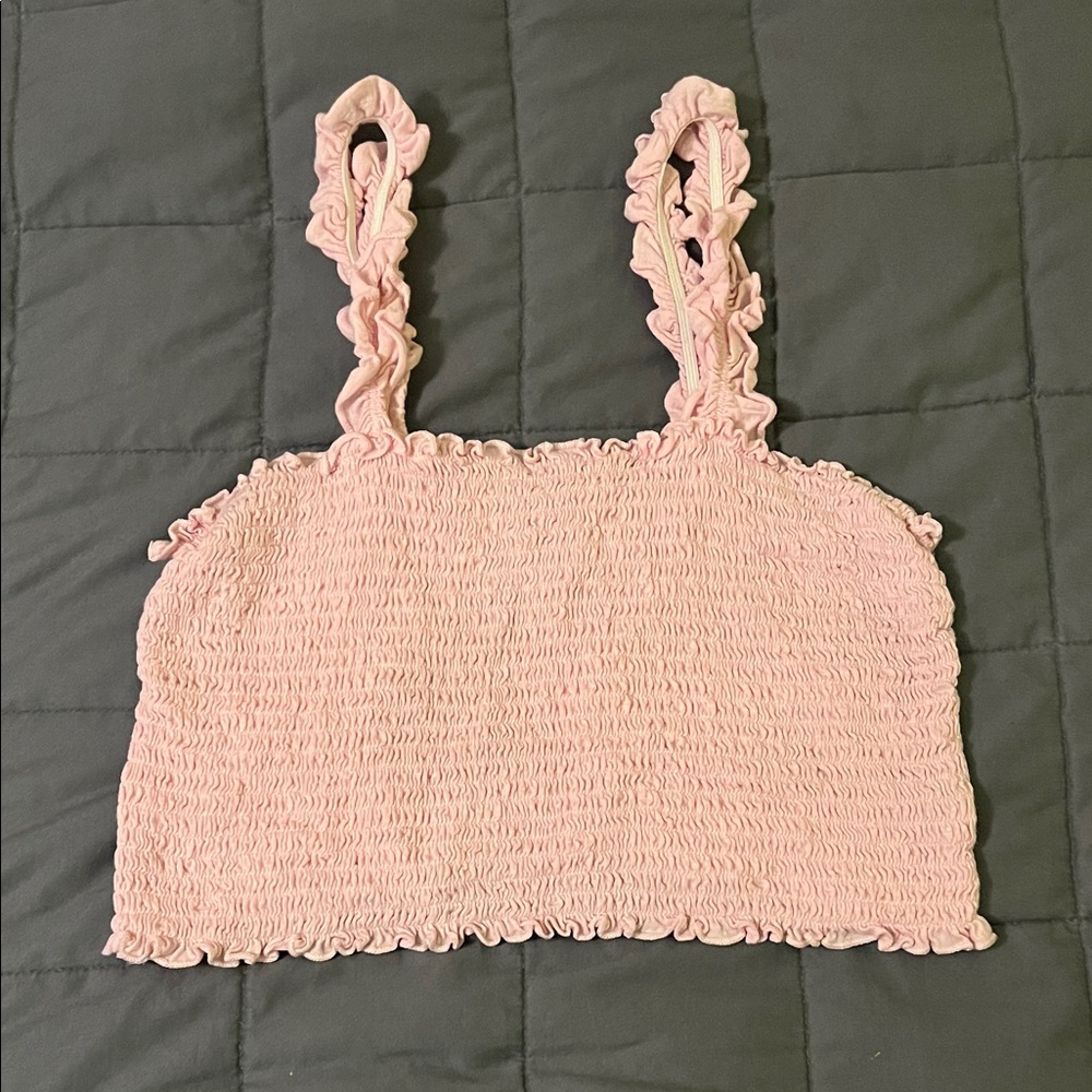 True Craft Pink Ruffled Crop Top